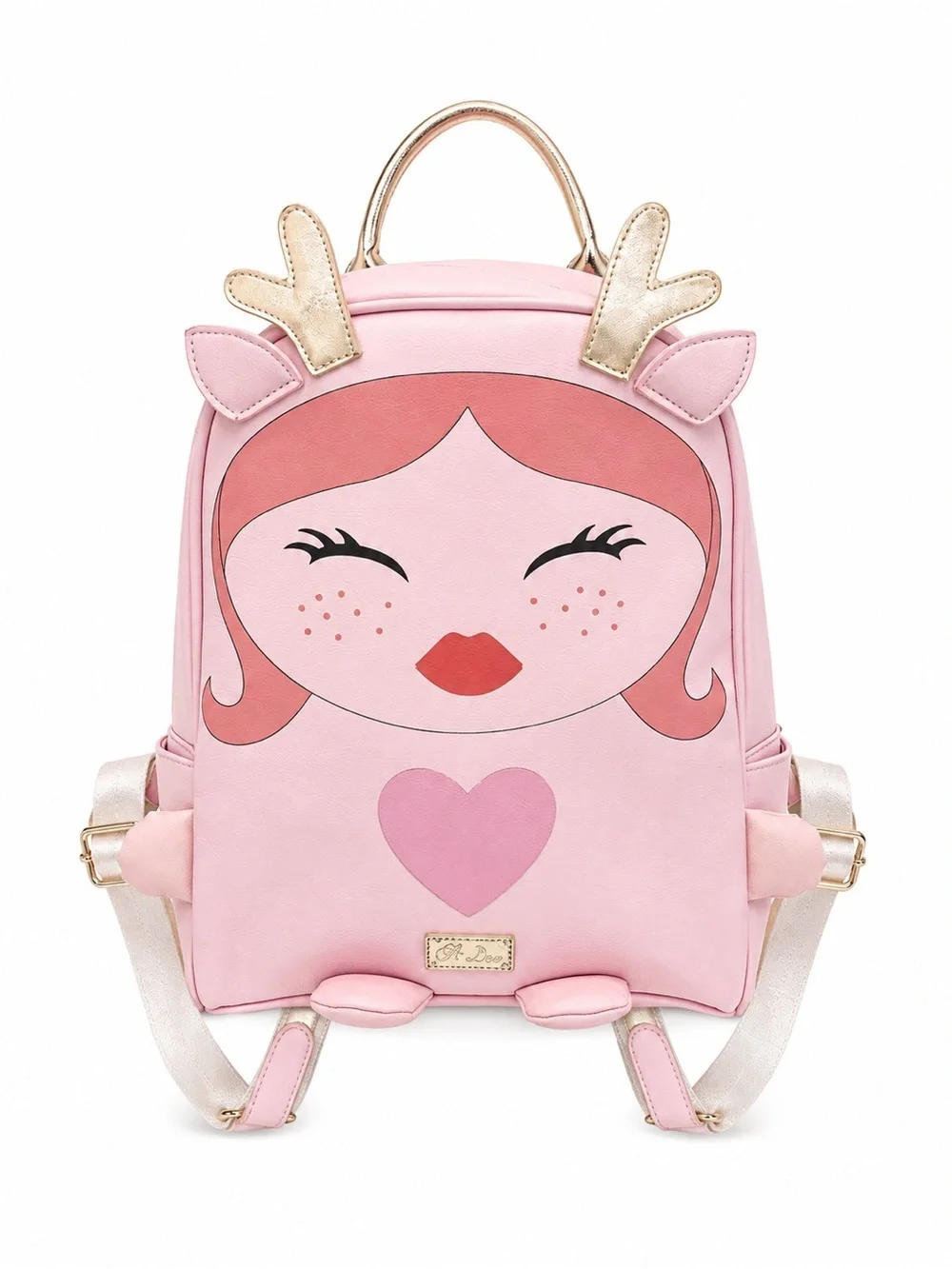 Betsey Johnson Pink Deer Face Kids Backpack with Gold Antlers